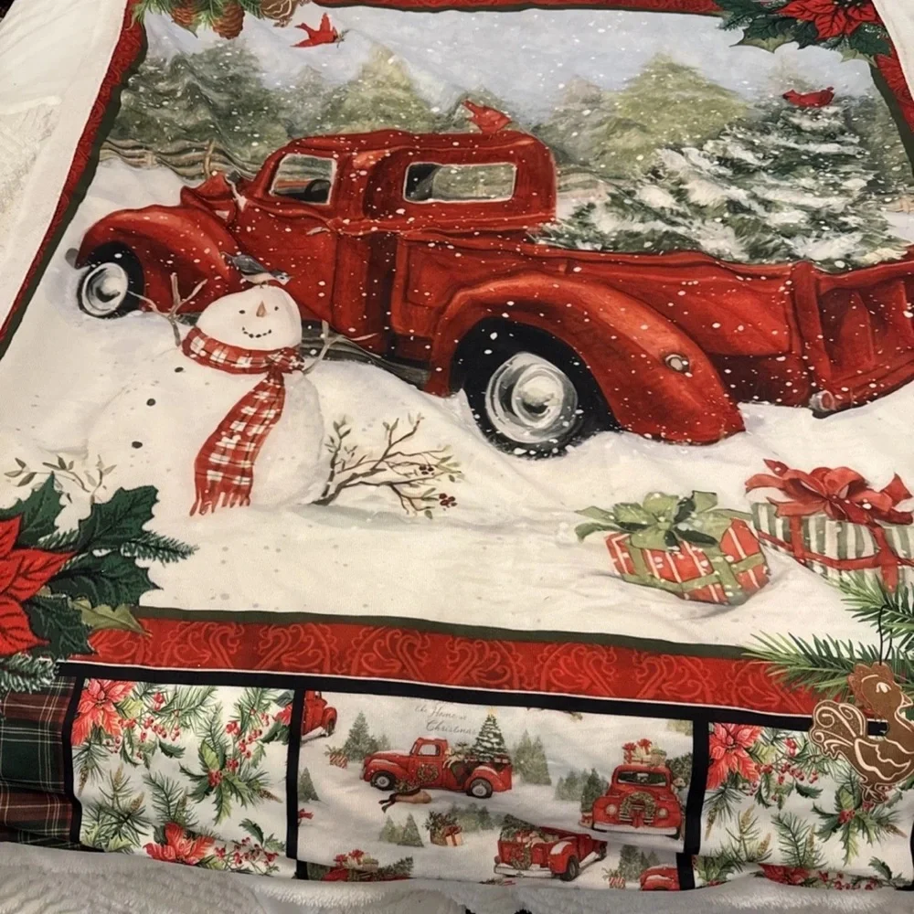 Festive Red Truck Holiday throw Blanket